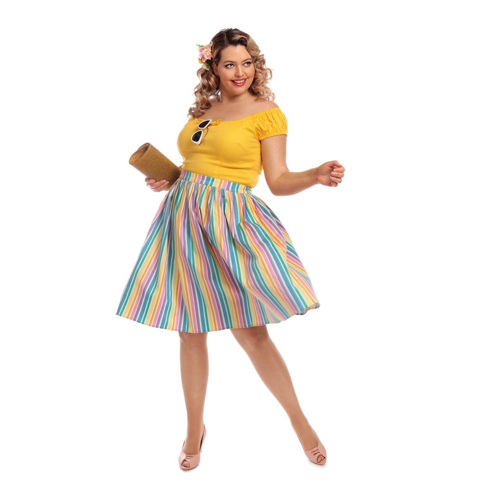 NWT Collectif Jasmine Rainbow Stripe Swing Skirt L